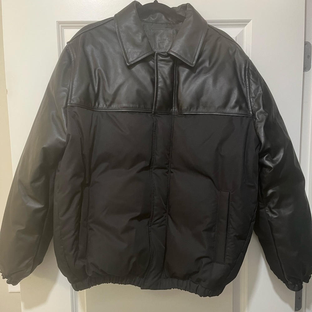 Calvin Klein Studio Nappa Cow Leather Jacket Puffer Mens
